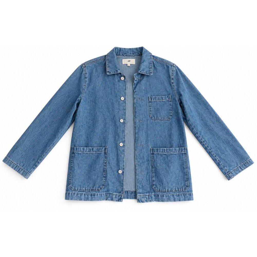 H&M Men’s Denim Chore Jacket Blue Utility Workwear 3 Pocket Size 42R